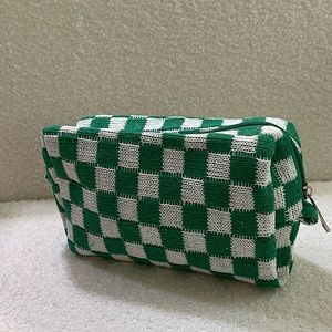 Brand new**Texture Green Checkered Cosmetic Bag